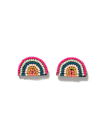 Pink Mint Peacock Citron Coral Seed Bead Rainbow Post Earrings - Rewired & Real