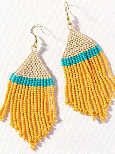 Yellow Turquoise + Ivory Stripe Fringe Earring - Rewired & Real