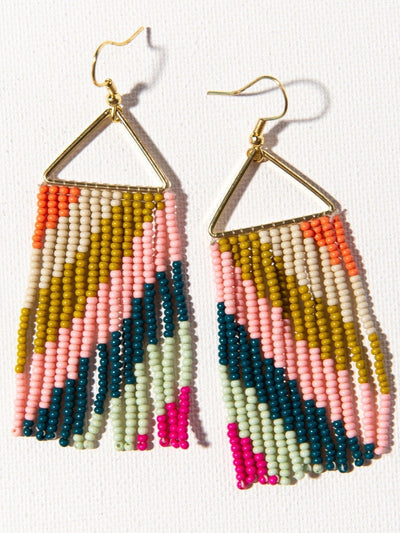 Pink Citron Peacock Diagonal Stripe On Triangle Earring - Rewired & Real