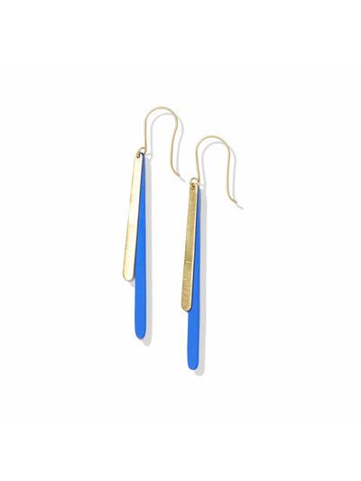 Cobalt and Matte Brass Sticks Dangle Earrings - Rewired & Real