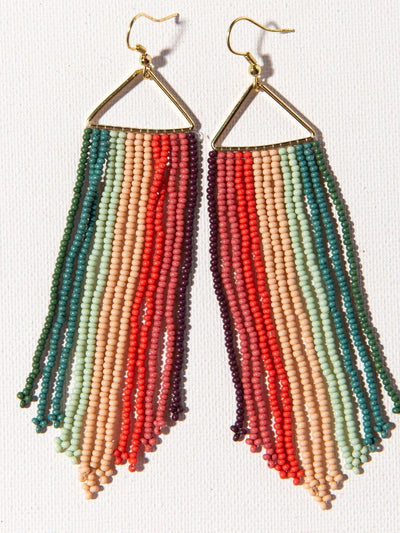 Pink Port Mint Teal Stripe Fringe On Triangle Earring - Rewired & Real