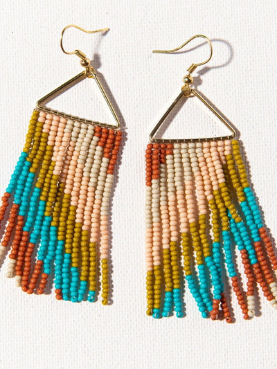 Rust Turquoise Pink Diagonal Stripe On Triangle Earring - Rewired & Real