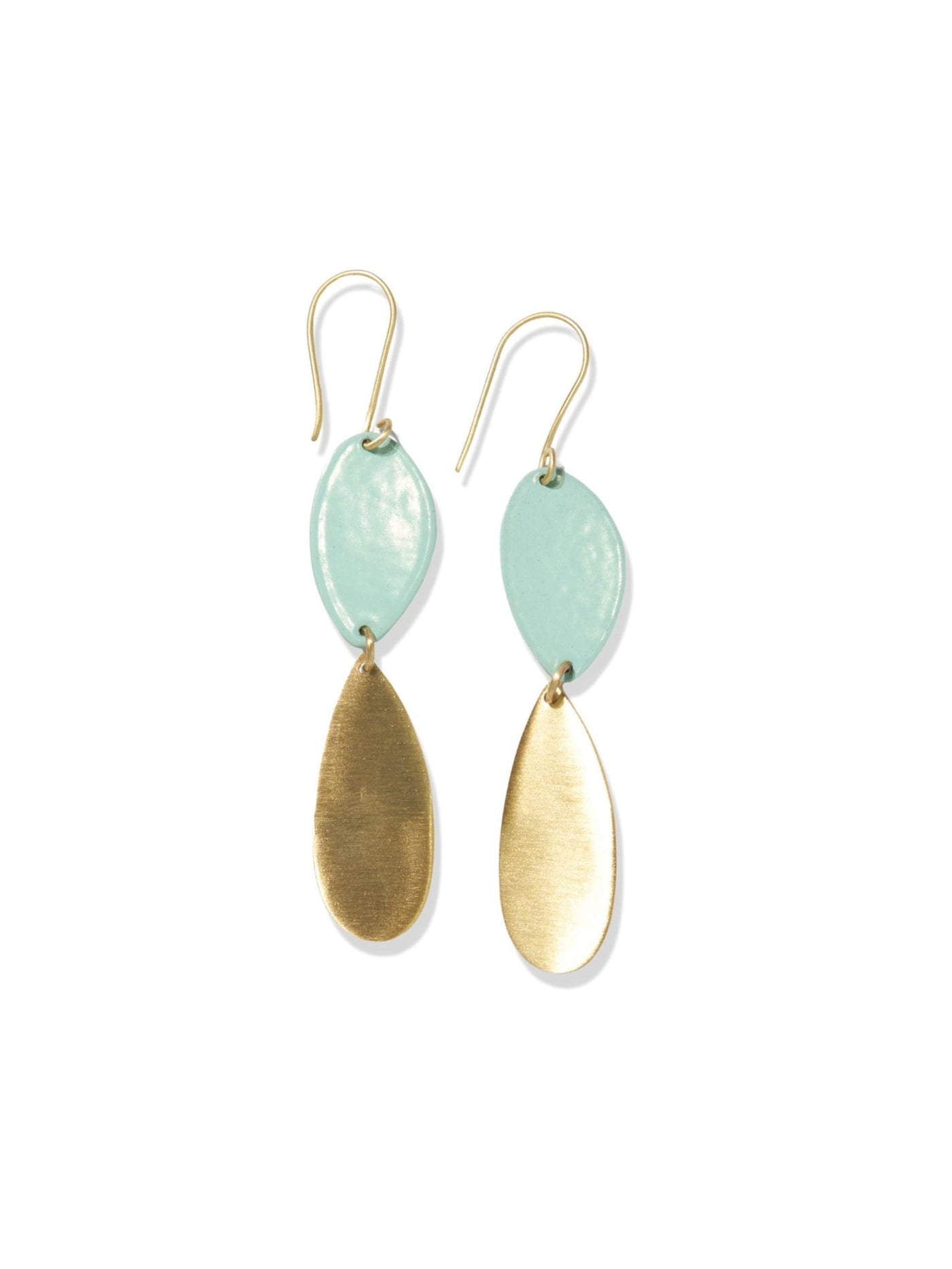 Mint and Matte Brass Double Drop Dangle Earrings - Rewired & Real