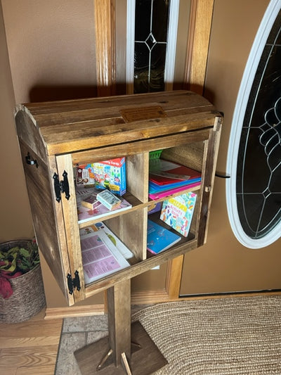 Picture: Large Treasure Box in Rustic Stain finish with Wellness Bundle. Shown on Rustic Stain finished Stand, not included but available for purchase as an addition.