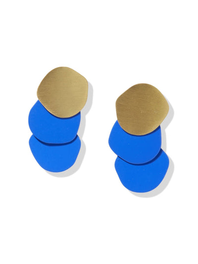 Matte Brass and Cobalt Triple Organic Circle Post Earrings - Rewired & Real