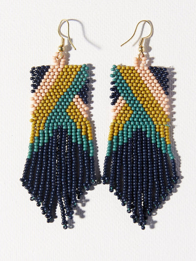 Navy Citron Teal Stripe Angles Earrings - Rewired & Real