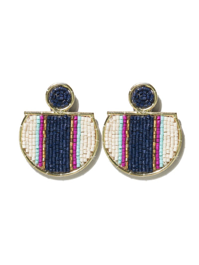 Navy Magenta Striped Embroidered Earrings - Rewired & Real