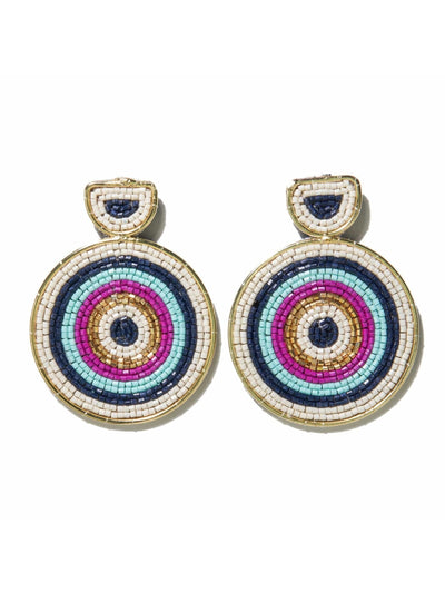 Navy Magenta Striped Circle Earrings - Rewired & Real