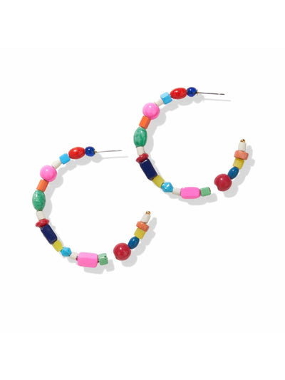 Rainbow Glass Bead Hoop Post Earrings - Rewired & Real