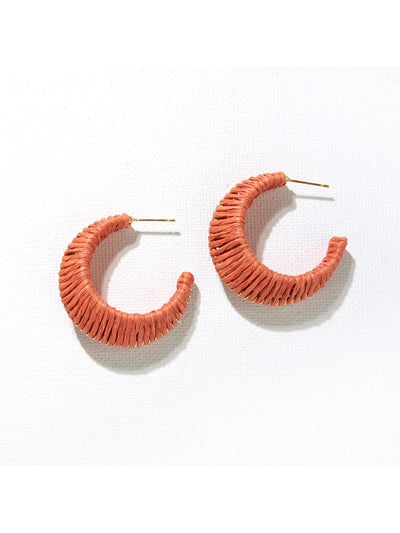 Coral Raffia Wrapped Hoop Earrings - Rewired & Real