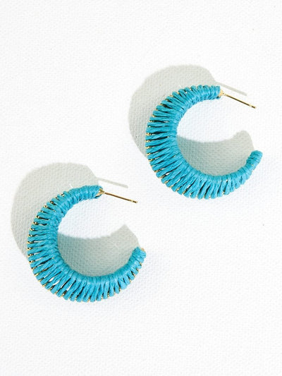 Turquoise Raffia Wrapped Hoop Earrings - Rewired & Real
