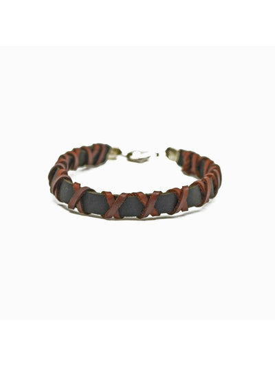 Brown Leather with Cognac Leather Xs Men's Bracelet - Rewired & Real
