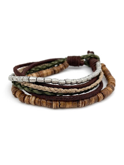 Wood, Leather, Jute, Metal Pre-Layered Men's Bracelet - Rewired & Real