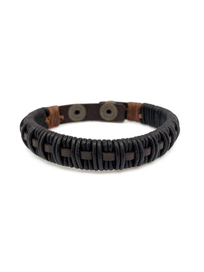 Brown and Black Woven Leather Snap Men's Bracelet - Rewired & Real
