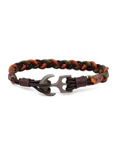 Green and Orange Braid Anchor Clasp Men's Bracelet - Rewired & Real
