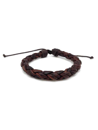 Leather Round Wrapped Braid Pull Tie Men's Bracelet - Rewired & Real