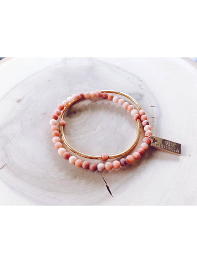 Gold Gemstone Double Wrap Bracelet-Peach Agate - Rewired & Real
