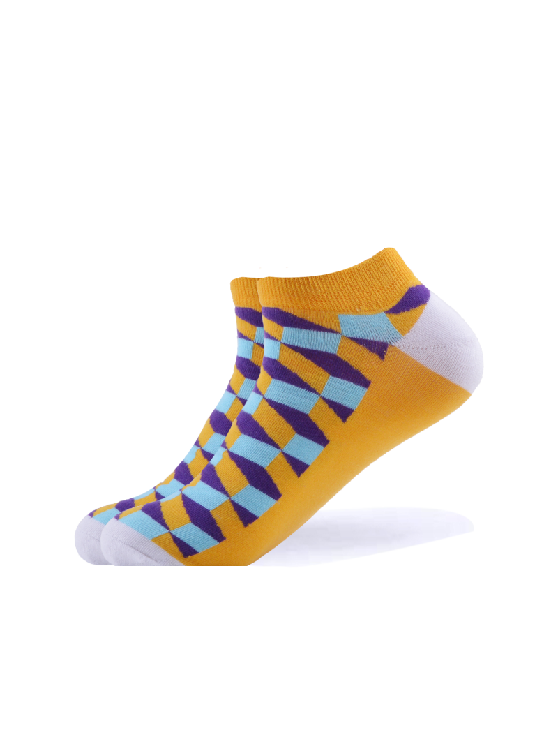 3D Squares Yellow Ankle Socks - Rewired & Real