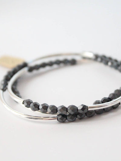 Silver and Matte Hematite Sterling Silver Triple Wrap Bracelet Collection - Rewired & Real