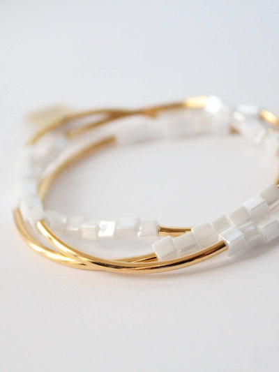 Gold and White Square Triple Wrap Bracelet Collection - Rewired & Real