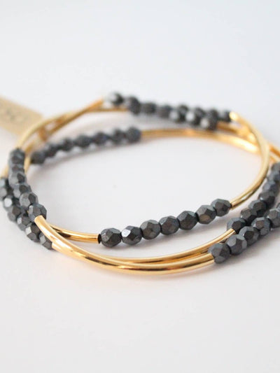 Gold and Matte Hematite Triple Wrap Bracelet Collection - Rewired & Real